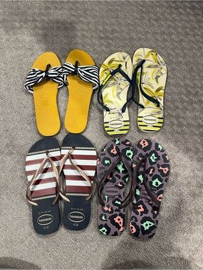 Havaianas Four-Pair Flip Flop Set - Yellow, Navy, Multicolor, Purple Animal